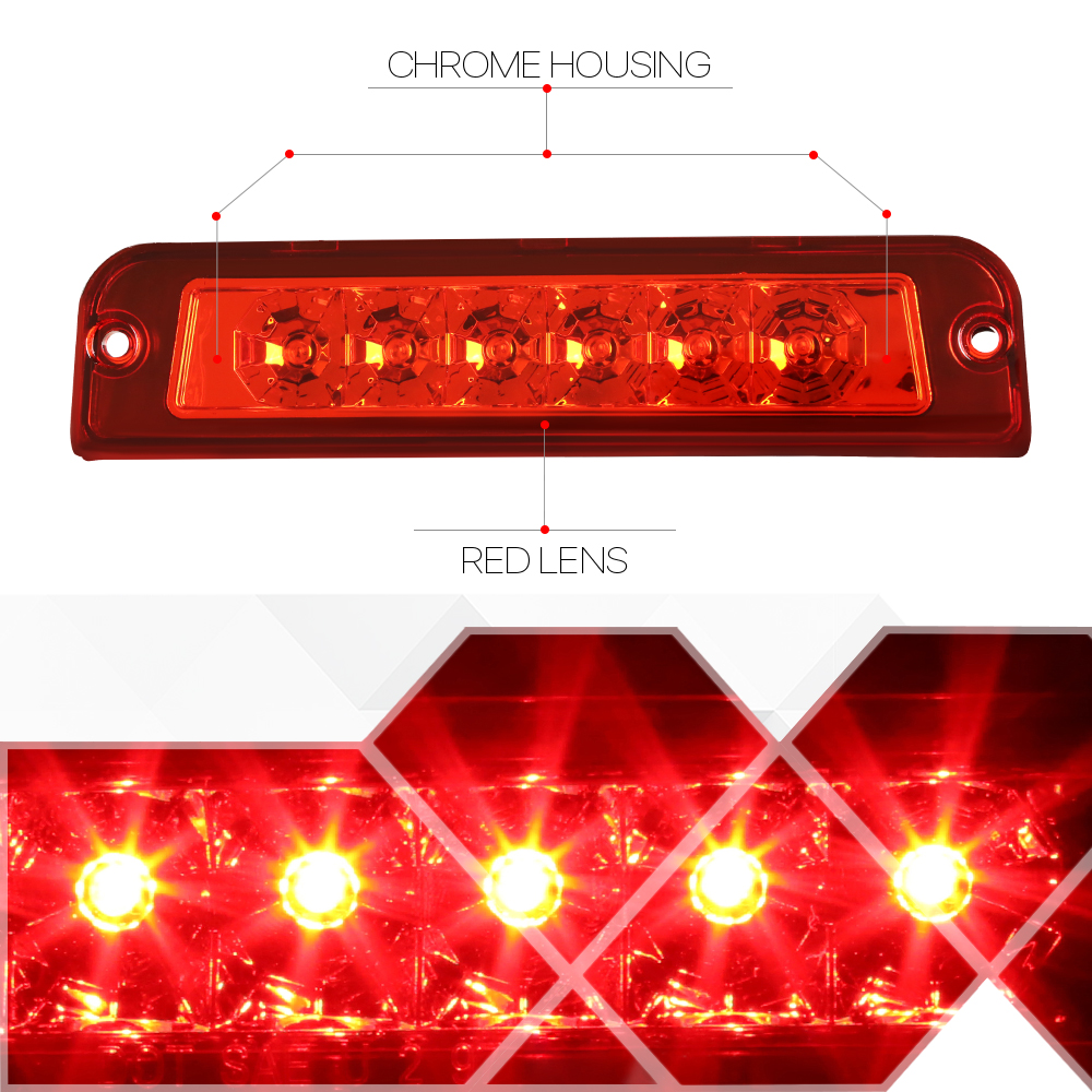 Fits 19972006 Jeep Wrangler[Chrome/Red]Full LED Third 3rd Brake Light