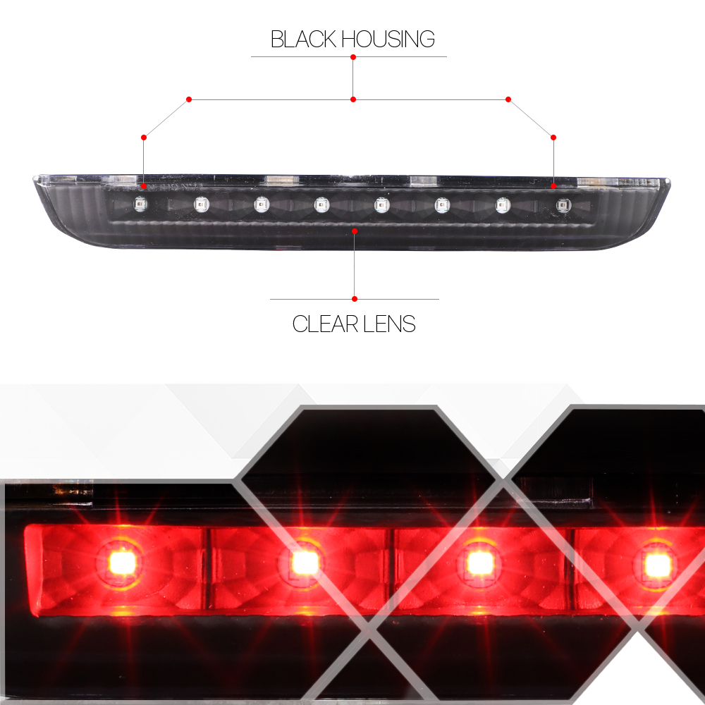 Fits 20142019 Nissan Rogue [Black/Clear] LED Third 3rd Brake Light