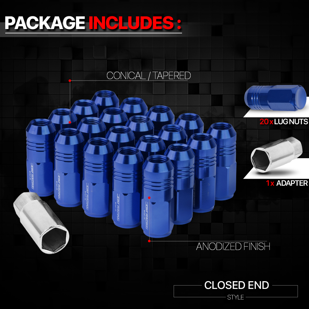 20x 12mmx1.5{EXTENDED CLOSED END}Blue Aluminum 50mm Wheel Rim Lug Nut w